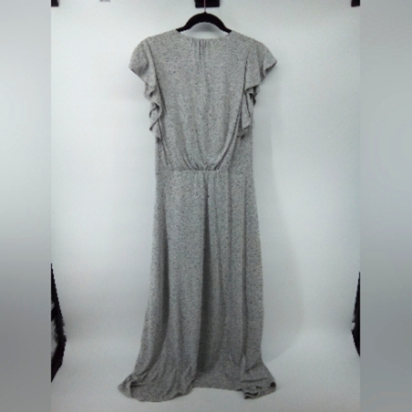 Rebecca Taylor Jersey Knit Heather Gray Dress Waist Tie Ruffle Sleeves Flax S - Picture 4 of 13